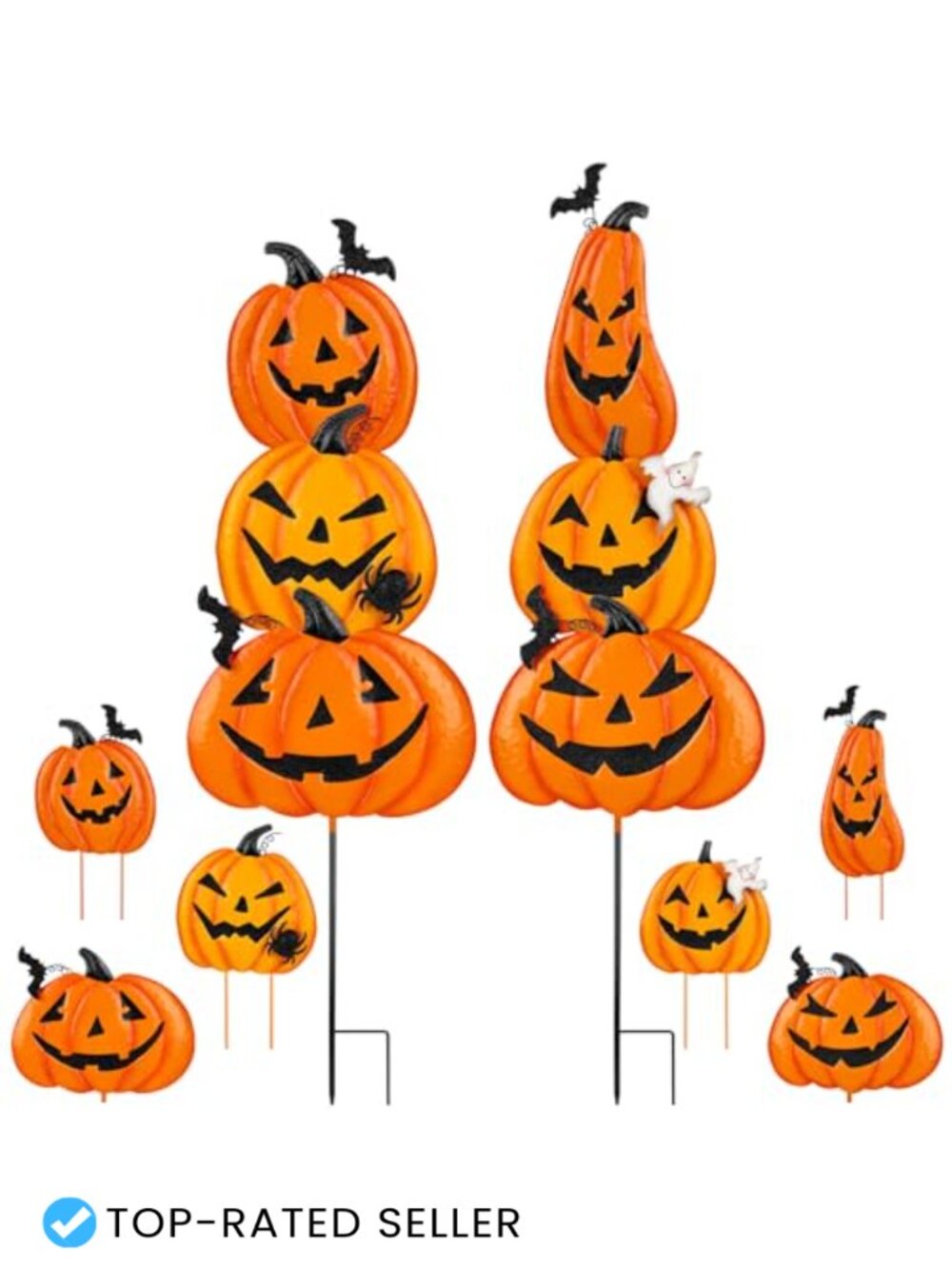 2pk Metal Halloween Pumpkin Garden Stakes Outdoor Lawn Decor